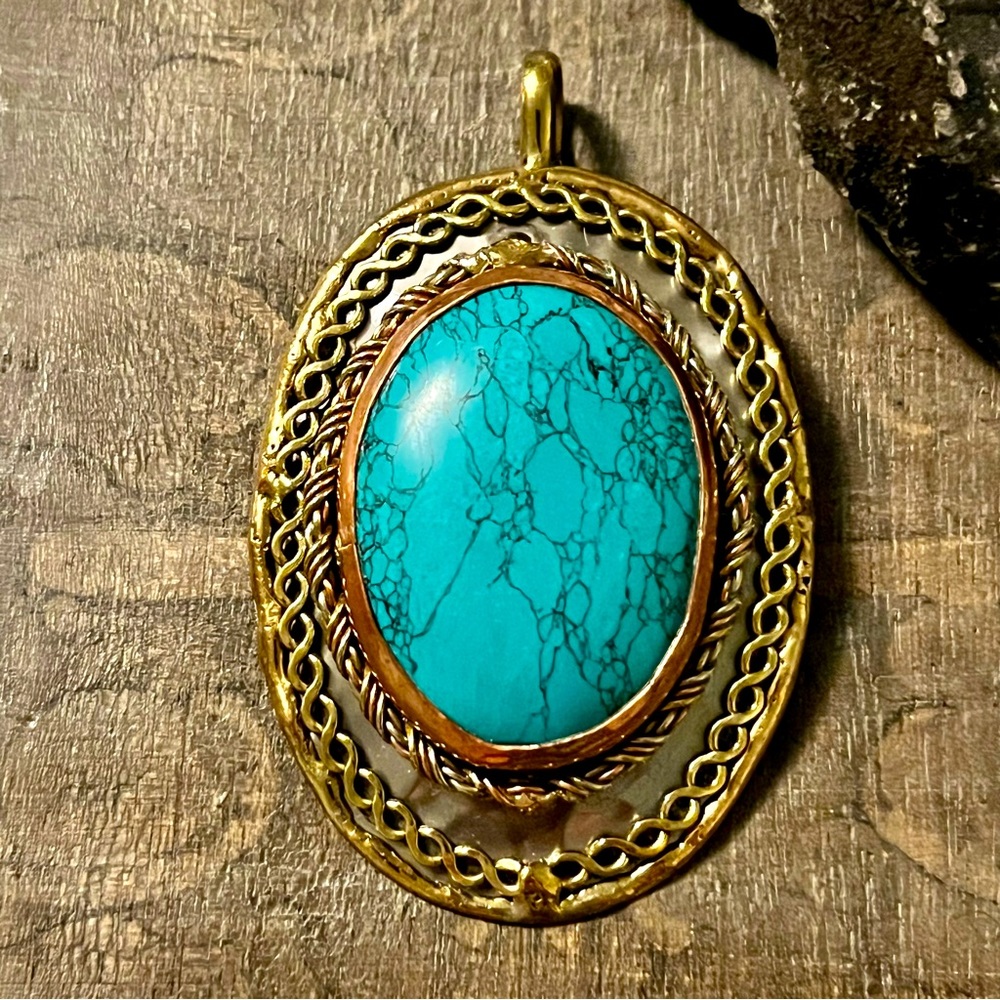 Southwest Turquoise Tricolor Pendant - Large Boho